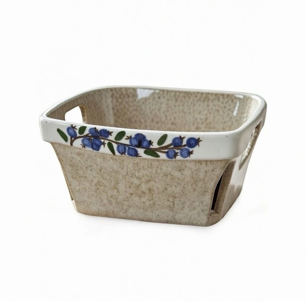 Fitzy's Maine Blueberry Ware Decorative Art Pottery Ceramic Quart Size Basket